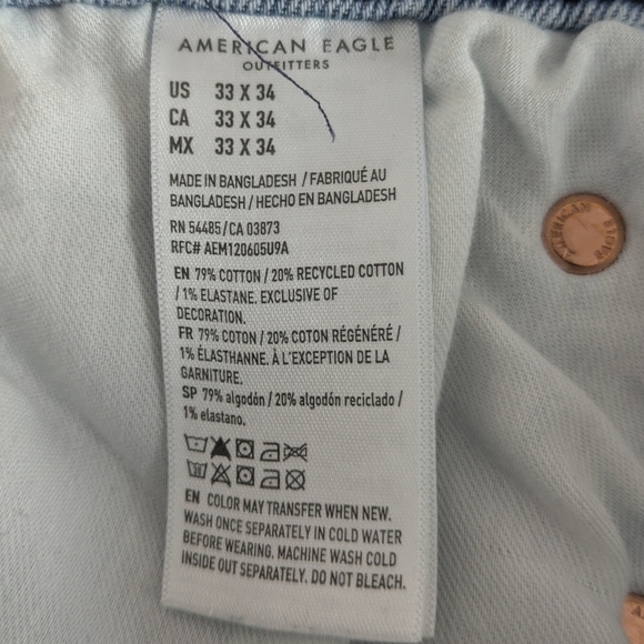 American Eagle Men's 33*34 Orginal Straight Jeans Stretch Denim Blue EUC - Picture 9 of 14